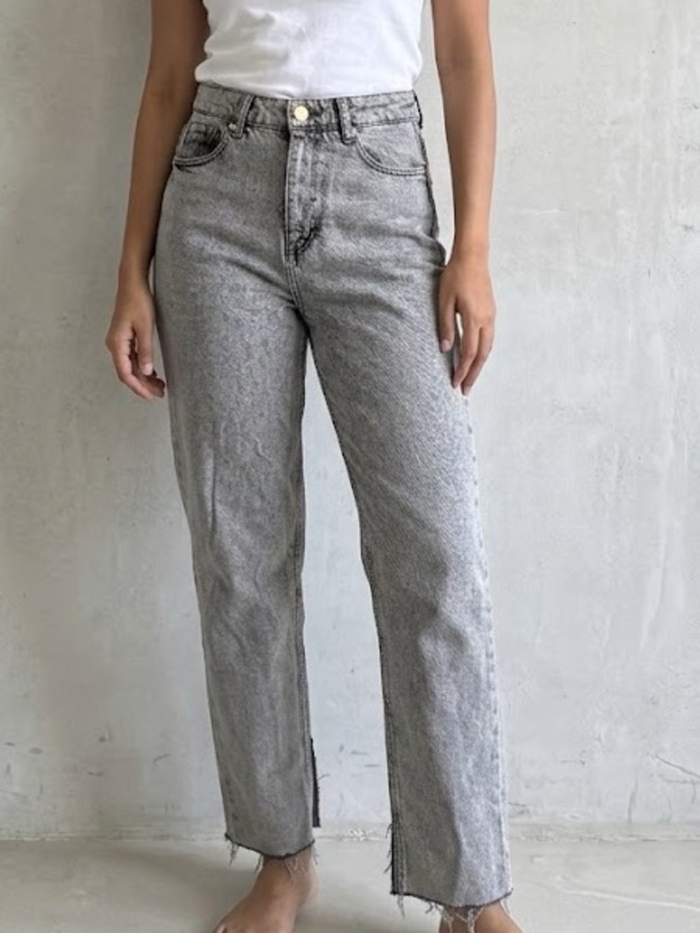 Zara Gray High Rise Ankle Slit Mom Jean 2
